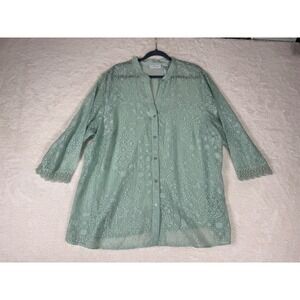 JH Collectibles Tunic Women 3X‎ Mint Green Excellent Medallion Burnout Boho Top